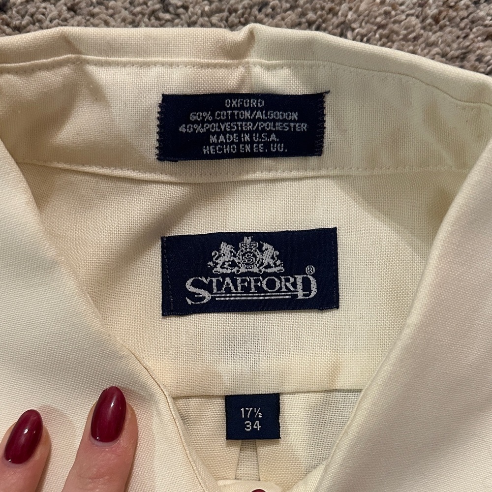 Stafford Men’s Ivory Dress Shirt Size L - Picture 2 of 2